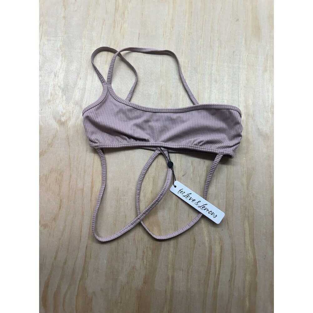 For Love and Lemons Bralette Bra Chloe M Blush Mauve Ribbed NWTs Sports Halter
